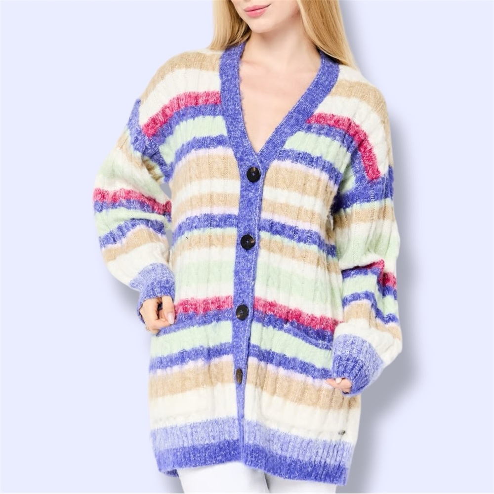 SCOTCH & SODA Mixed Stripe Cable Knit V-neck Cardigan